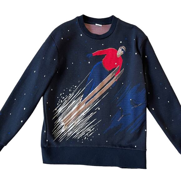 ZARA Men's Ski Sweater Medium Knit Navy Blue Polka Dot Streetwear 4087/401 - Picture 5 of 13